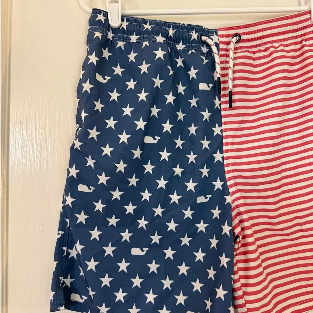 Vineyard Vines Boys Size L 16 American Flag Stars & Stripes Swim Trunks  Shorts
